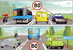 а) автобусам (мікроавтобусам), що здійснюють перевезення організованих груп дітей, легковим автомобілям з причепом і мотоциклам – не більше 80 км/год